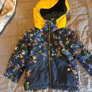 Kids Adventure Print Jacket with Yellow Hood